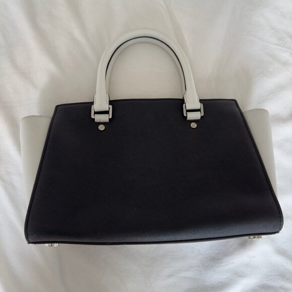 Michael Kors Selma Saffiano Leather Colour Block Medium Satchel Bag Black White - Picture 2 of 12